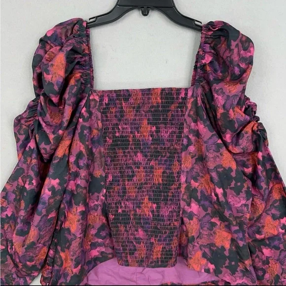 Anthropologie Samant Chauhan Blouse 2X Purple Floral Puff Square Ruched NWT - Picture 12 of 15